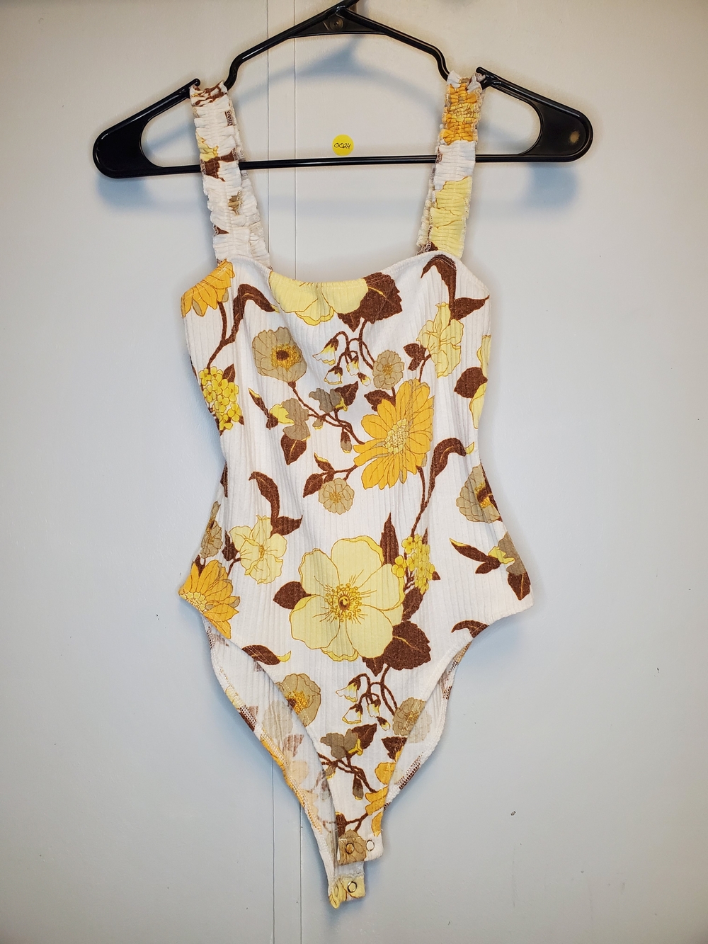 Forever 21 Yellow and Brown Floral One-Piece Bodysuit for Women